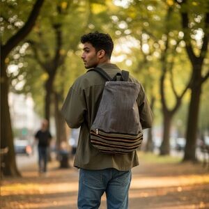 Gray and Striped Tote Bag